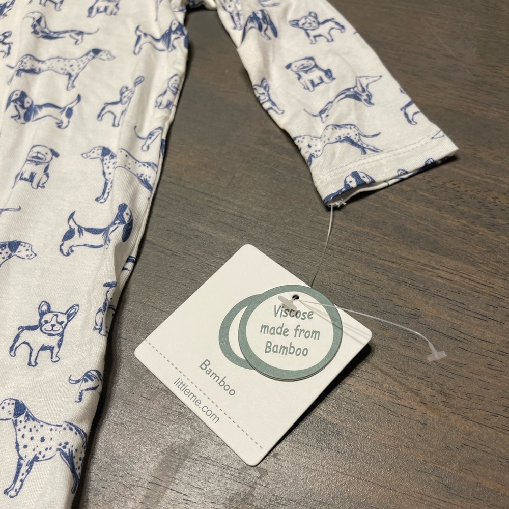 🐶 NEW! • Little Me • Bamboo Zipper Sleeper with Hat 🐕 6 months - Picture 3 of 7